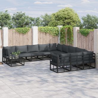 Berkfield Home Garden Sofa Set with Cushion with Pillow 12 pcs Black Aluminium