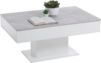 FMD Mesa De Centro Bicolor Con Tablero Deslizante - Decorado En Gris Cemento La Y Blanco Brillante - L100 X H46,1 X P65 Cm - Fabricado En Alemania