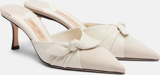 Jimmy Choo London Livi bow-detail leather-trimmed canvas mules