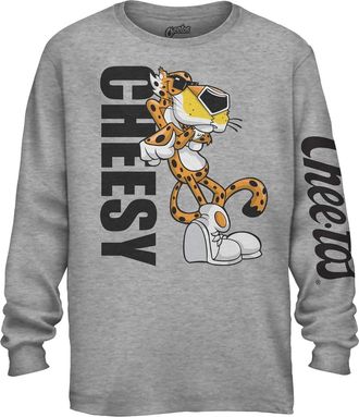 Mad Engine Mens Flamin Hot Cheetos Chester Cheetah Long Sleeve Graphic T-Shirt - Funny Vintage Snack Tee, Heather Grey, Large