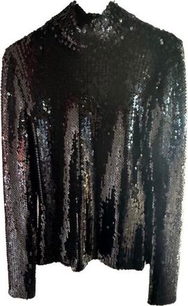 Dior High Neck Black Sequin Long Sleeved Top Size 40