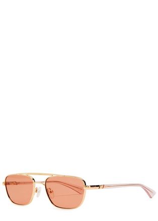 Le Specs LE Specs Le Mimi Rectangle-frame Sunglasses - Gold - One Size