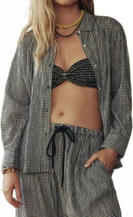 The Great. Cove Long Sleeve Button Down Shirt In Black And Cream Check
