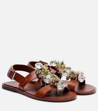 Dries Van Noten Embellished leather slingback sandals