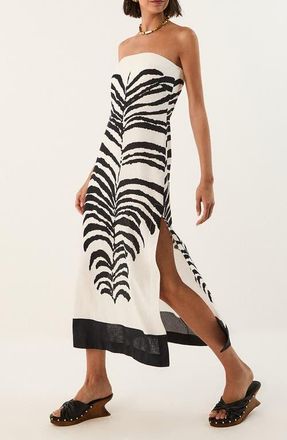 Vix Penelope Print Strapless Linen Blend Dress in Black/white at Nordstrom, Size X-Large