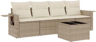 vidaXL Juego De Sof&aacute;s Jard&iacute;n Con Cojines 5 Pzas Rat&aacute;n Sint&eacute;tico Beige Vidaxl