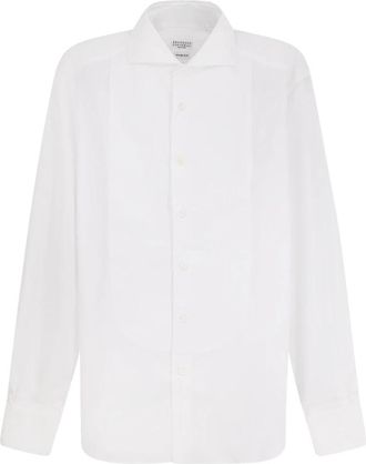 Brunello Cucinelli Katoenen Shirt - Heren - Zakelijke Overhemden - Wit - M - Katoen - Overhemden