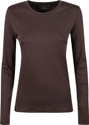 Majestic Filatures Brown Fitted Long-Sleeved Top with Round Neckline