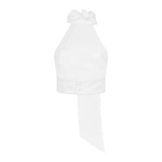 Dsquared2 Overhemden, Dames, Wit, S, Top met strik Amerikaanse halslijn Logo