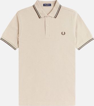 Fred Perry Mens Fred Perry Twin Tipped Polo Shirt Warm Oat/Court Green/Burnt Tobacco - Tan - Size: 40