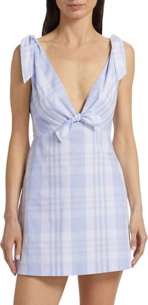 LoveShackFancy Brynnie Plaid Cotton Mini Dress In Tide Pool