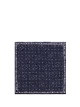 Brunello Cucinelli Ethnic Silk Jacquard Pocket Square - Navy