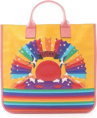Gucci Multi-Color Pink Yellow Coated Canvas Handbag Tote Bag (Pre-Owned)