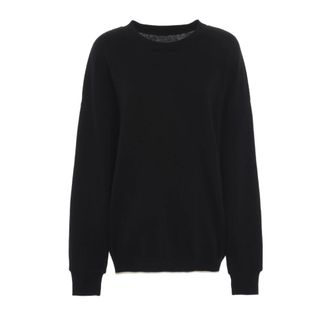 Yohji Yamamoto Round-neck Knitwear, female, Black, Size: M Layered Sleeves Top