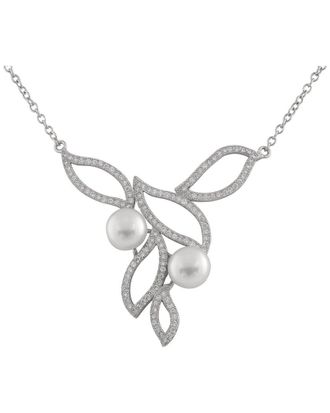 Splendid Pearls Silver 8Mm Pearl Cz Pendant