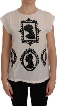 Dolce & Gabbana Womens Silk Top With Cameo Print - White - Size EU 36 (Womens)