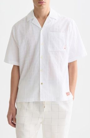 Scotch & Soda Windowpane Relaxed Fit Short Sleeve Button-Up Shirt in Bright White at Nordstrom, Size Xx-Large