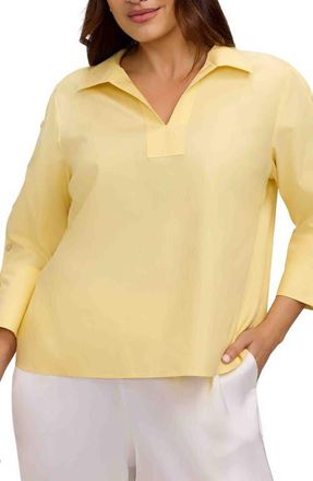 Foxcroft Lainey Button Accent Cotton Popover Top in Lemon Yellow at Nordstrom, Size 3 X