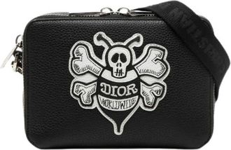 Dior Pre-owned Cross Body Bags, male, Black, Size: ONE SIZE Pre-owned Bee Patch Leather Shoulder Bag