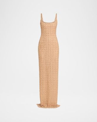 Pamella Roland Crystal Embroidered Tulle Column Gown