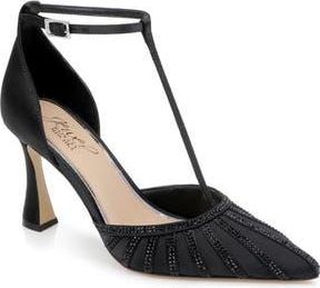 Badgley Mischka Faithlyn T-Strap Pointed Toe Pump in Black Satin at Nordstrom Rack, Size 5.5