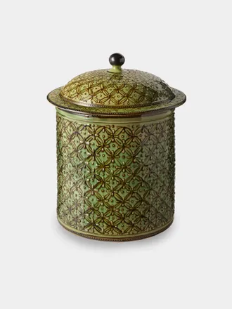 Poterie d'&Eacute;vires Geometric Hand-Painted Slipware Lidded Pot