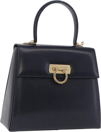 Ferragamo Convertible Top Handle Leather Navy Leather Handbag (Pre-Owned)