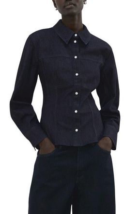 Mango Long Sleeve Denim Shirt with Seams in Open Blue at Nordstrom, Size 2