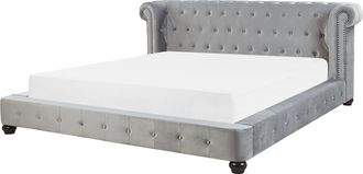Beliani Cama De Terciopelo Gris Con Acolchado Decorativo 180 X 200 Cm Dise&ntilde;o Retro Tradicional Cavaillon