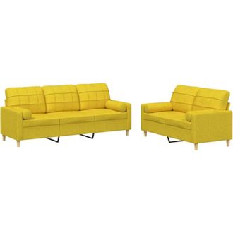 vidaXL Vidaxl - Juego De Sof&aacute;s Con Cojines 2 Piezas Tela Amarillo Claro