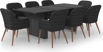 vidaXL Juego De Comedor Para Jard&iacute;n 9 Piezas Rat&aacute;n Sint&eacute;tico Negro Vidaxl