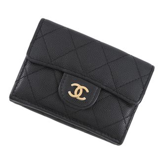 Chanel Black Grained Calfskin Wallet (Tri-Fold) (Pre-Owned)