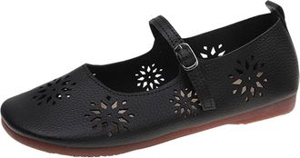 Generic Flat Shoes for Women Wide Width Pumps Shoes Round Toe Fashionable Breathable Lightweight Foldable Comfy Casual Mary Jane Flats Leisure Shopping Black