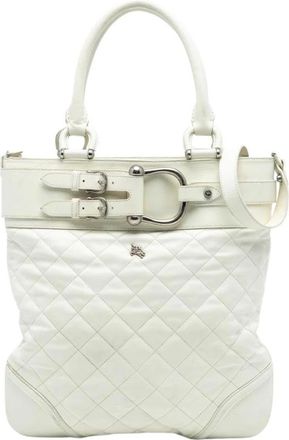 Burberry Pre-owned Handbags, female, White, Size: ONE SIZE Pre-owned Quilted Leather Satchel Bag