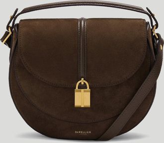 DeMellier The Siena Saddle in Mocha Suede & Mocha Small Grain Leather Crossbody bag