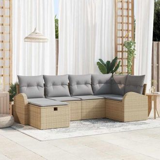 vidaXL Conjunto De Sof&aacute; De Jard&iacute;n Con Coj&iacute;n 6 Pcs Beige Y Gris Claro Vidaxl