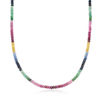 Ross-Simons Multi-Gemstone Bead Necklace With 14kt Yellow Gold Magnetic Clasp