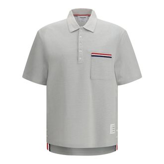 Thom Browne Poloshirt met borstzakje - Heren - Tops - Grijs - Maat: XL Katoen