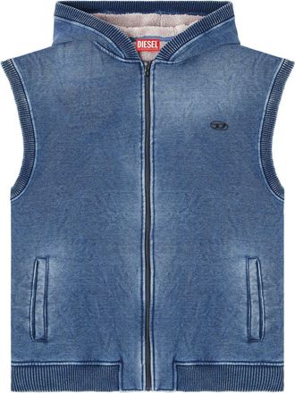 Diesel Embroidered Logo Sleeveless Full-Zip Hooded Sweater