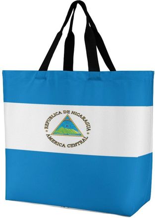 Generic Nicaragua Flag Large Reusable Shopping Bag Lightweight Foldable Tote Bags Washable Shoulder Handbag