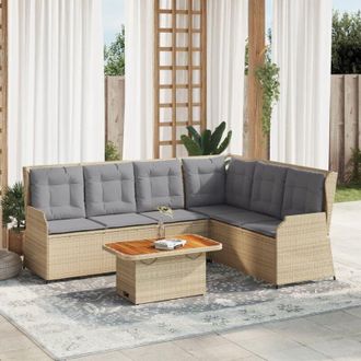 vidaXL Set Muebles De Jard&iacute;n 5 Pzas Con Cojines Rat&aacute;n Sint&eacute;tico Beige