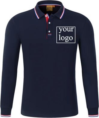 Generic Custom Logo Polo Shirt Personalized Long-Sleeved Fashion Shirt with Printing Loose Fit Business Top for Men Navy,XXL