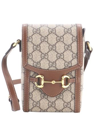 Gucci Brown Gg Coated Canvas & Leather Horsebit 1955 Crossbody Mini (Authentic Pre-Loved)