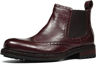 Generic Mens Pull on Chelsea Ankle Boots Round Toe Vintage Brogue Shoes Chunky Block Heel Short Boots,Brown1,7.5 UK