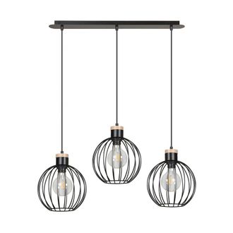 Wonderlamp Regleta de techo de metal con 3 pantallas negro y madera