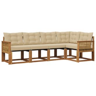 vidaXL Conjunto De Sof&aacute;s De Exterior Con Coj&iacute;n 5 Pcs Natural Y Beige Vidaxl