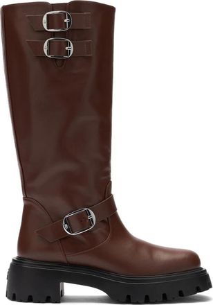 Stuart Weitzman Emerson Moto Boot - Dames - Hoge Laarzen - Bruin - 35 EU - Leer - Schoenen