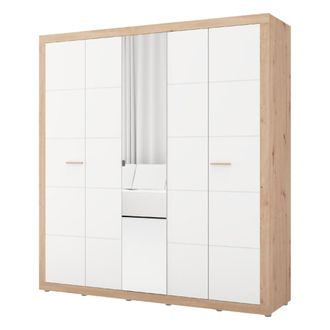 Dmora Armario Grande Giseny, Ropero Dormitorio Perchero, 5 Estantes, 8 Compartimentos, 194x208h Cm Blanco Mate