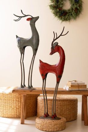 Kalalou Set Of Two Recycled Iron Deer
