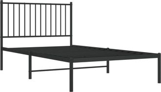 vidaXL Metal Bed Frame without Mattress with Headboard Black 100x190cm Vidaxl